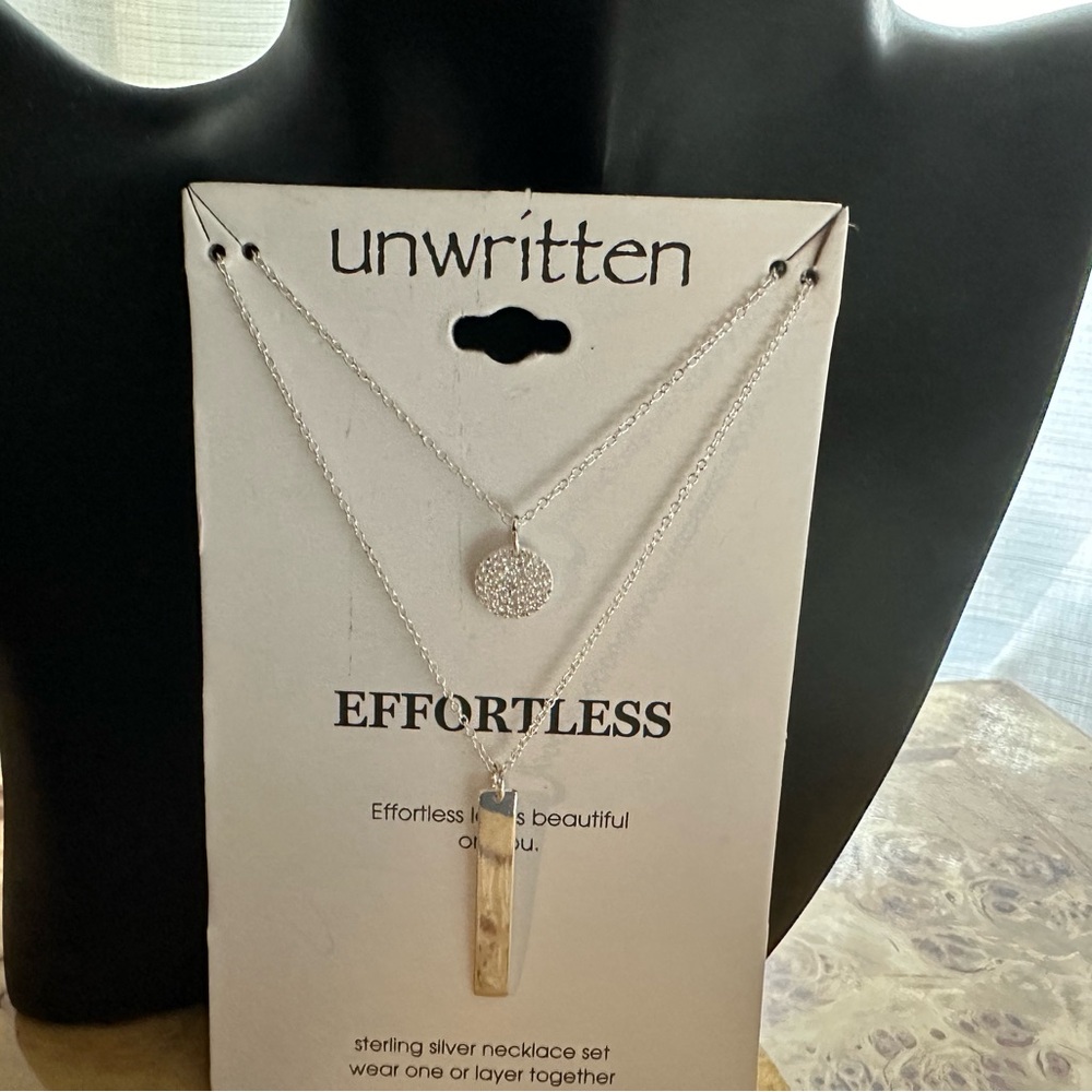 Unwritten EFFORTLESS Sterling Silver Bar Cubic Zirconia Disk Duo Necklace